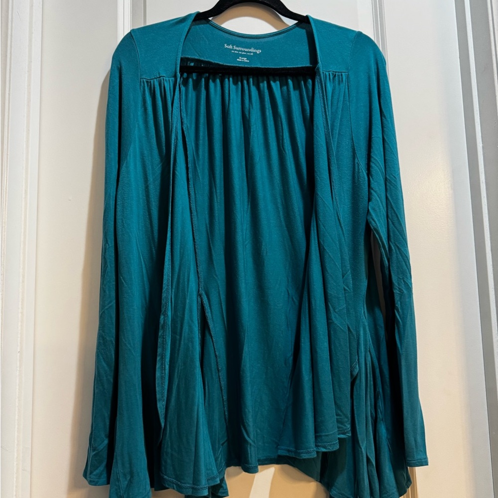Soft Surroundings Green Open Front Drape Asymmetr… - image 3